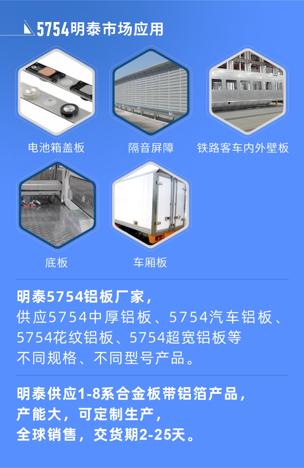 明泰5754鋁板優(yōu)勢

　　1、可焊接性能強，焊接裂縫的傾向低，焊縫和基體金屬的強度高。

　　2、表面的氧化物較少，軋制板材的表面質(zhì)量好，光滑無裂紋，無腐蝕斑點和硝鹽痕跡。

　　3、5754鋁板屬于中高強度的鋁合金，疲勞性能和耐腐蝕性能好。

　　4、可根據(jù)客戶需求定制不同厚度、不同版型的5754鋁板產(chǎn)品。

　　5754鋁板生產(chǎn)以及包裝要求
　　1、表面不允許有裂紋、腐蝕斑點和硝鹽痕跡。

　　2、表面上允許有深度不超過缺陷所在部位壁厚公稱尺寸8%的起皮、氣泡、表面粗超和局部機械損傷，但缺陷深度不能超過0.5mm,缺陷總面積不超過板材總面積的5%。

　　3、允許供貨方沿型材縱向打光至表面光滑。

　　4、其他要求：有需求方和供貨方自己擬定。

